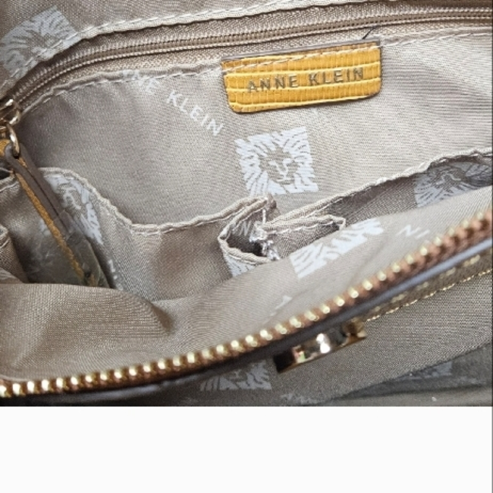 Brown Patterned Anne Klein Handbag With Tan Walle… - image 7